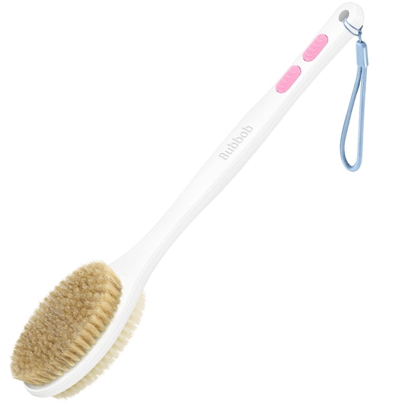 Bubbob Long Handle Back Scrubber for Shower, Double Sided Bristles for Wet or Dry Brushing, 1 Hook