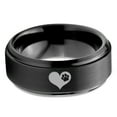 thumbnail image 2 of Tungsten Paw Print Heart Shaped Band Ring 8mm Men Women Comfort Fit Black Step Bevel Edge Brushed Polished, 2 of 4