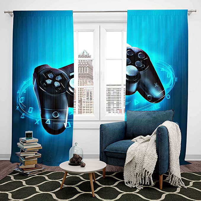 YST Gaming Curtain For Boys Game Room Decor Gamer Curtains Teens Kids  Playing Video Game Window Treatments Drapes With Grommets Game Controller  Window Curtain 52Wx90L Inches Set Of 2 Panels Blue 