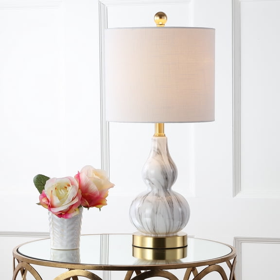 JONATHAN Y Anya 20.5" Mini Glass LED Table Lamp, Black/White, JYL1028D