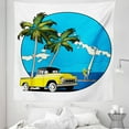 thumbnail image 1 of Colorful Tapestry, Graphic Design Nostalgic Chevy Car a Sailer Guy in the Ocean Palms Vivid Sky Seaside, Fabric Wall Hanging Decor for Bedroom Living Room Dorm, 5 Sizes, Multicolor, by Ambesonne, 1 of 1
