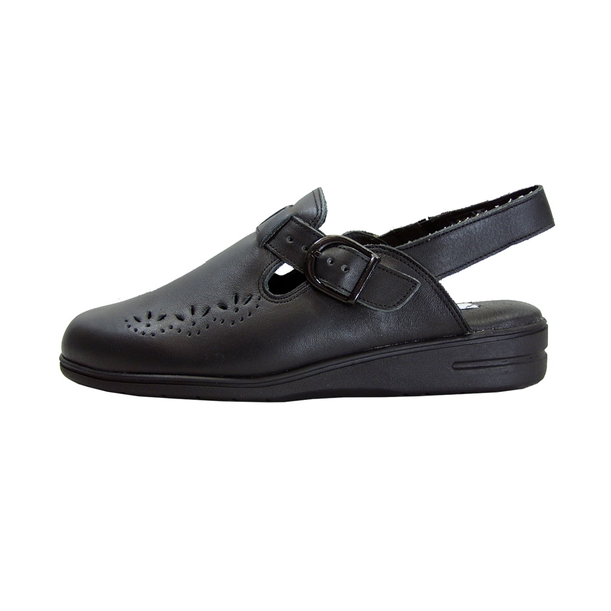 24 HOUR COMFORT Leslie Women's Wide Width Leather Back Strap Clogs BLACK 7.5