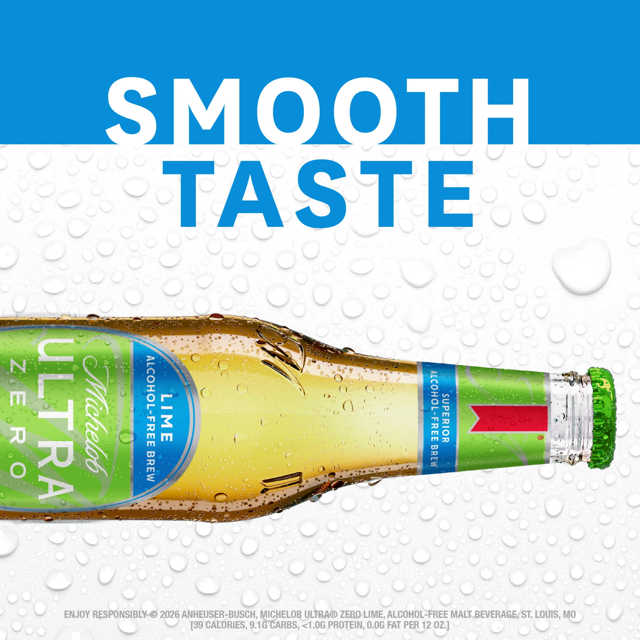 Michelob Ultra Zero Lime Non-Alcoholic American Lager Beer, 6 Pack, 12 fl oz Glass Bottles, 0% ABV