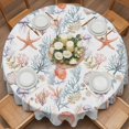 thumbnail image 3 of Round Tablecloth Tropical Coastal Waterproof Oil Proof Polyester Table Cloth Cover Decor for Home Dining Outdoor,Patio,Parties, 60" Dia. Watercolor Starfish Starfish Print Orange, 3 of 9