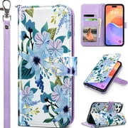 ULAK Case for iPhone 15 Pro Wallet, Kickstand Folio Flip Leather Phone Case with Cards Holder for Apple iPhone 15 Pro for Women Girls,Blue Flower