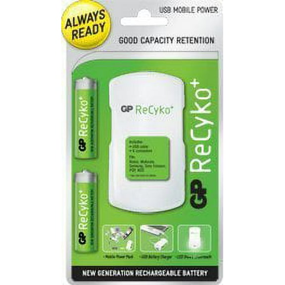 GP Recyko USB Mobile Power Pack with 2 AA NiMH Pre-Charged Rechargeable Batteries