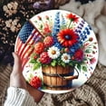 thumbnail image 4 of HELLOYOUNG USA Patriotic Floral Round Metal Sign Rustic Farmhouse Wreath Wall Art Decor for Home Outdoor Christmas Gift, 4 of 4