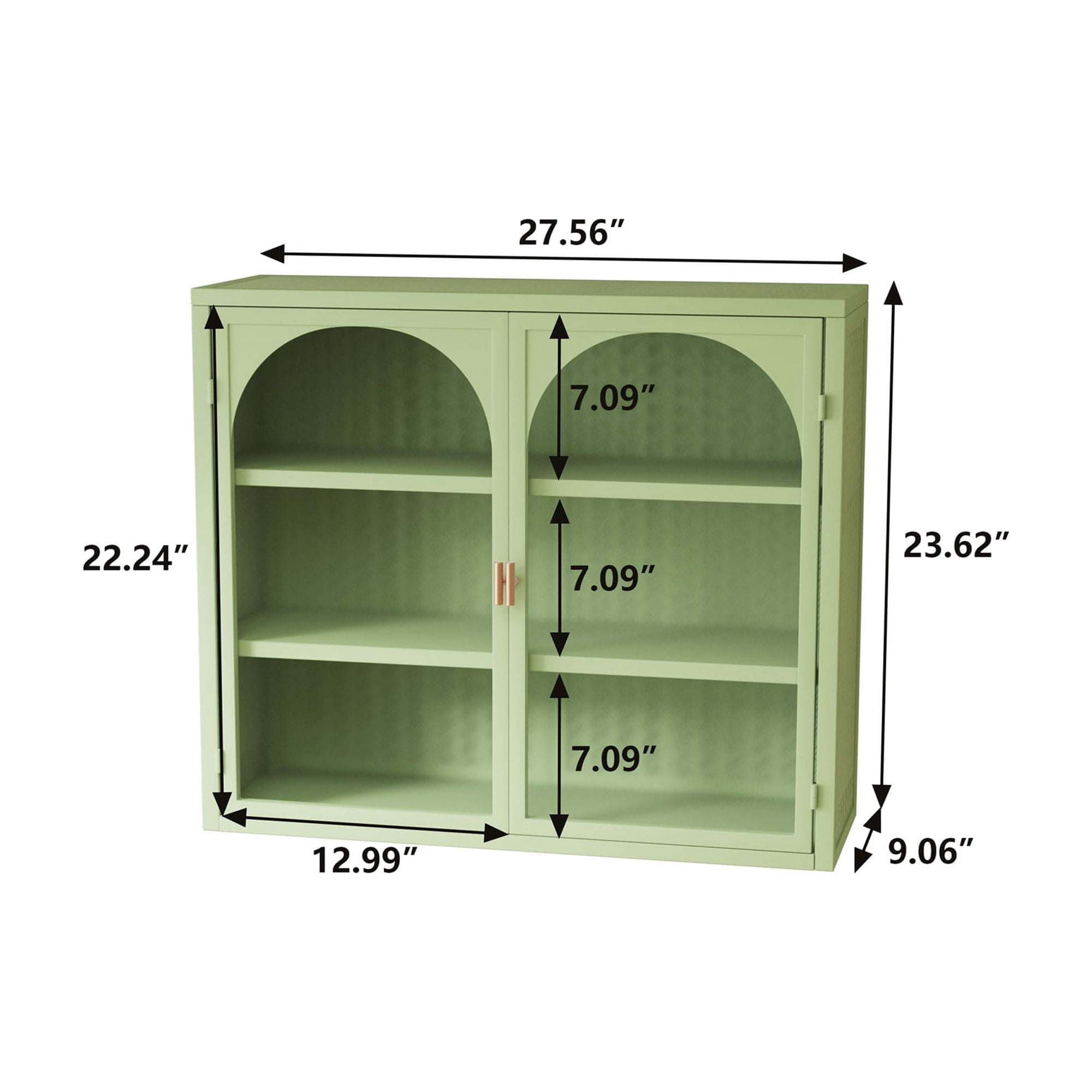 27.56"Wall Cabinet with Tempered Glass Doors, Bathroom Wall Storage Cabinet with Detachable Shelves for Office, Dining, Living Room, Kitchen and Bathroom, Green