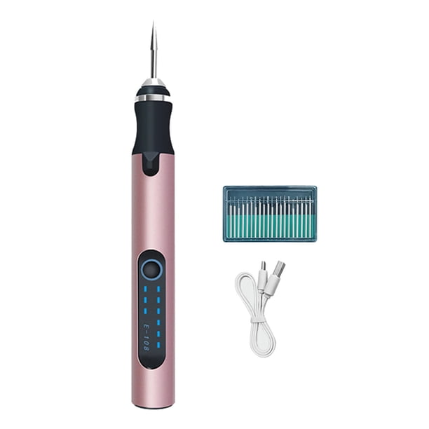 Uadme Pluma De Grabado Eléctrica Inalámbrica, Kit De Herramientas para Decoración De Uñas Recargable, Juego De Máquina Rectificadora De Precisión con Múltiples Accesorios(A-Oro Rosa)