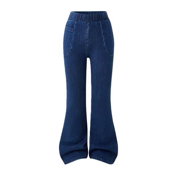 LIJCC Teen Girls Skinny Flared Jeans Solid Color Slim Fit Stretch Bell-Bottom Trousers Fashion Elastic High Waist Denim Pants(Dark Blue,15-16 Years)