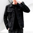 thumbnail image 4 of Chaqueta vaquera para hombre, abrigo vaquero negro de otoño, estilo coreano, moda de marca coreana, prendas de vestir de moda, talla grande, informal, Y2k, 4 of 5