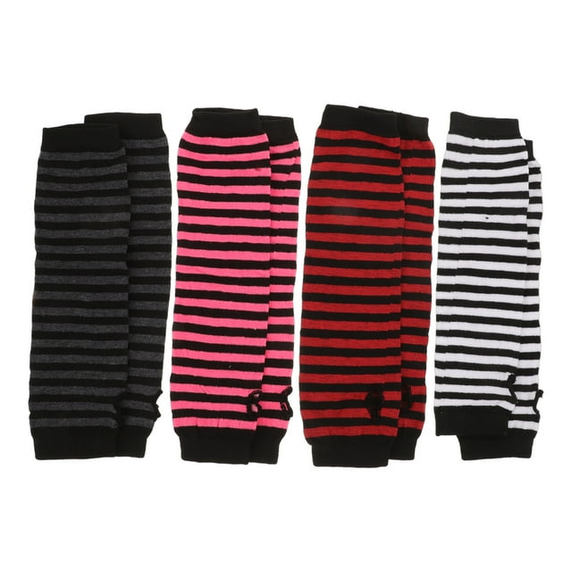 4 Pares Calentadores De Brazo Guantes Sin Dedos De Punto para Niños Calentadores De Brazo Hasta El Codo Mangas De Brazo Guantes De Mujer Lindos Guantes Sin Dedos A Rayas para Mujer