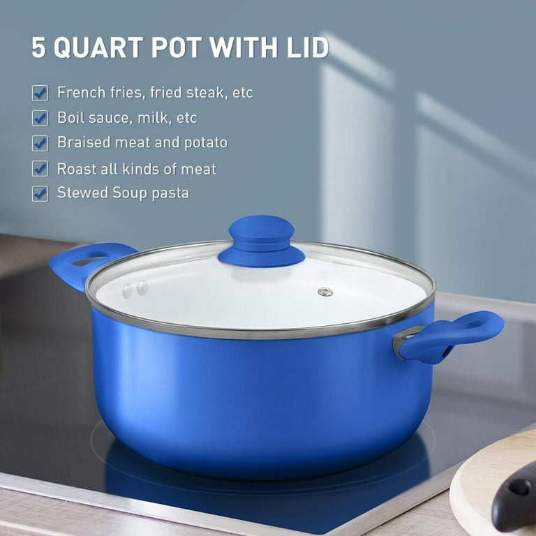 8qt Nonstick Ceramic Coated Aluminum Wide Stock Pot Blue - Figmint™ : Target