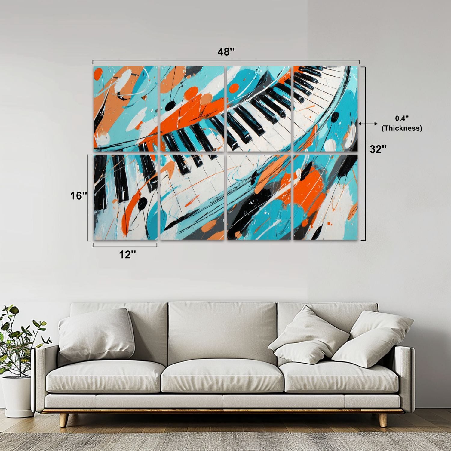 8 Pack Art Acoustic Panels Sound Absorbing Abstract Piano Keyboard Musical Notes Splash Graffiti Curved Piano Decorative Soundproof Wall Panels Self Adhesive for Nursery Game Room Bedroom 48"x32"