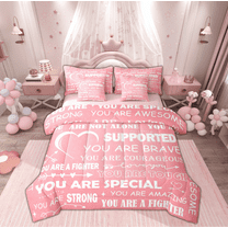 Manfei Pink Love Heart Twin Bedding Sets 7-Piece for Teen, Positive Word Bedding Comforter Set, Romantic Valentines Day Reversible Sheet Sets, Lightweight Room Decor