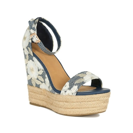 Embroidered Wedge - Women Floral Embroidered Open Toe Espadrille Platform Wedge Sandal 18864
