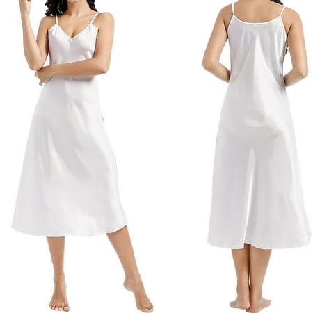 HCURIBAD Silk Nightgown for Women Satin Nightgowns Women s Nightgown Dress Sleepwear Sexy V Neck Negligee Lingerie Long Nightwear 2024 New (Clearance) Women s Sleepwear Summer Nightgowns White XL