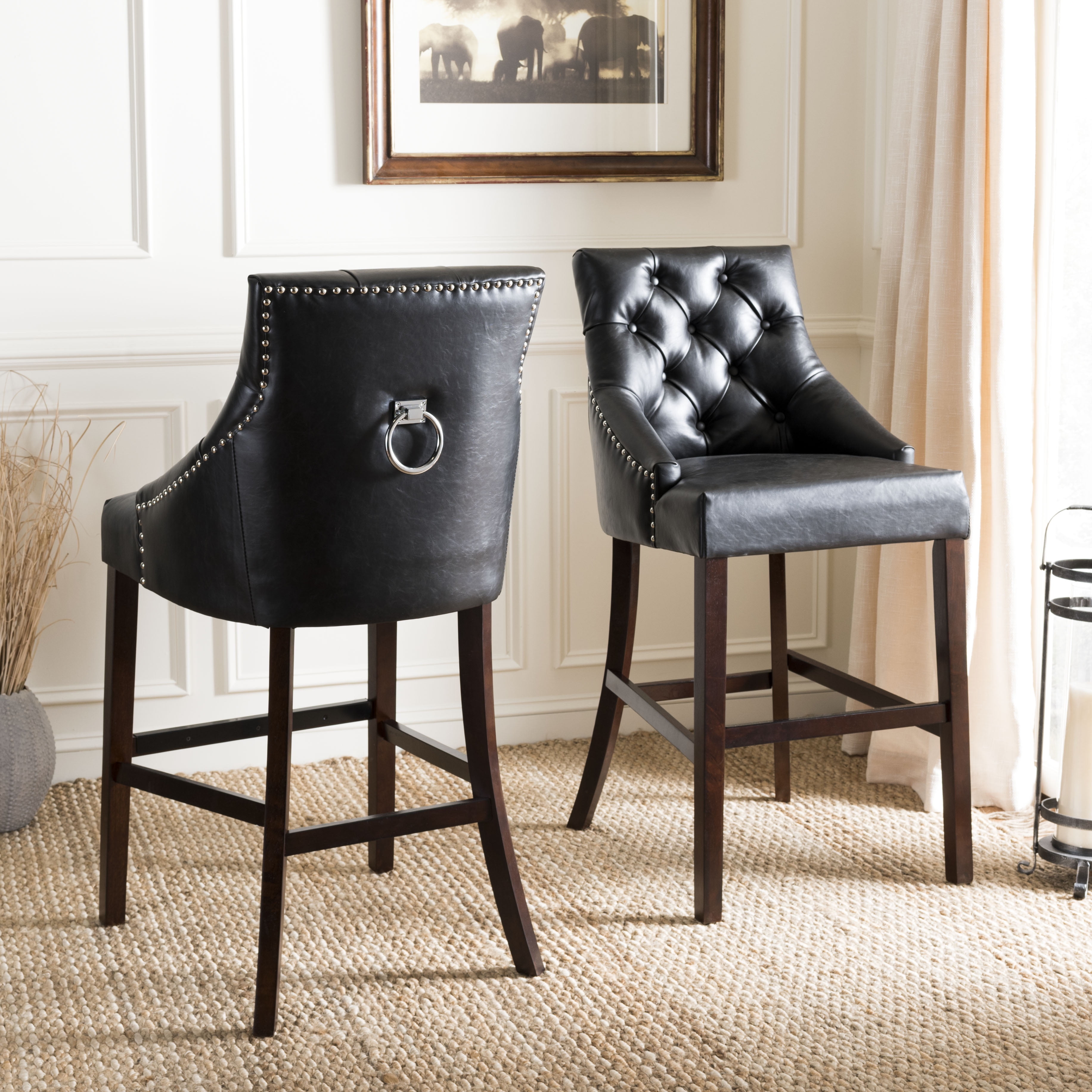 Safavieh Eleni 30 in. H Tufted Wing Back Bar Stool with Ring, Set of 2 ...