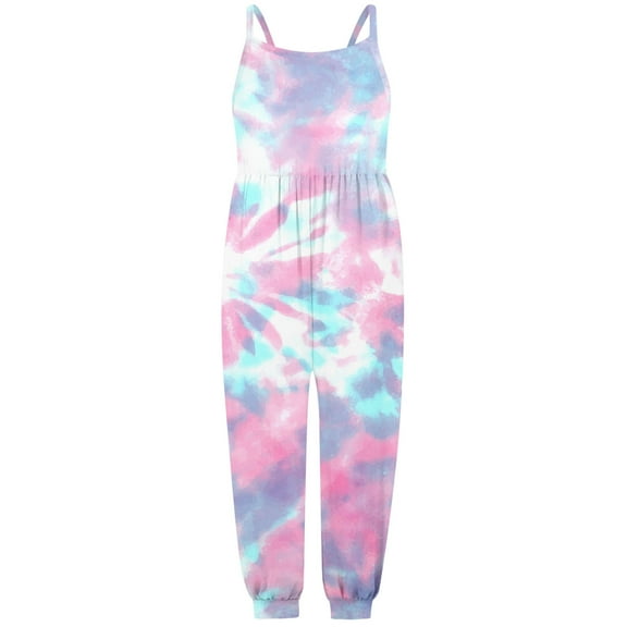 Adeawade Toddler Girls Spring Onesie 7-8 Years Crewneck Tie Dye Toddler Baby Girl Tiedye Jumpsuit Sleeveless Onesie Outfits Pants Relax Fit Clothes Light Purple