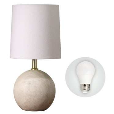 Xtreme Lit Mini Ball Natural Grey Resin Lamp with White Fabric Shade, LED Bulb Included