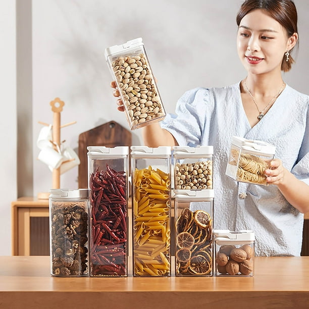 Recipientes herméticos para almacenamiento de alimentos con tapa - Set de plástico de 3 piezas para organizar la despensa (600ml, 1300ml, 2100ml) - Recipientes apilables de cereales, pasta y harina