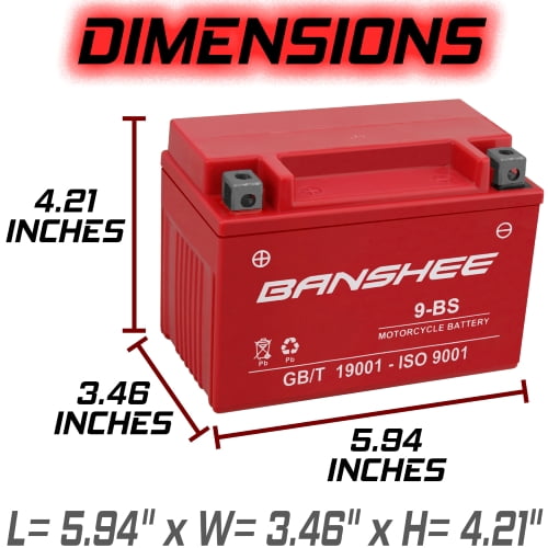Banshee Batteries YTX9-BS 12V 8Ah Powersports Battery 120CCA AGM Rechargeable Replacement for BMW, Honda, Kawasaki Motorcycles, ATVs, Scooters (CYTX9-BS)