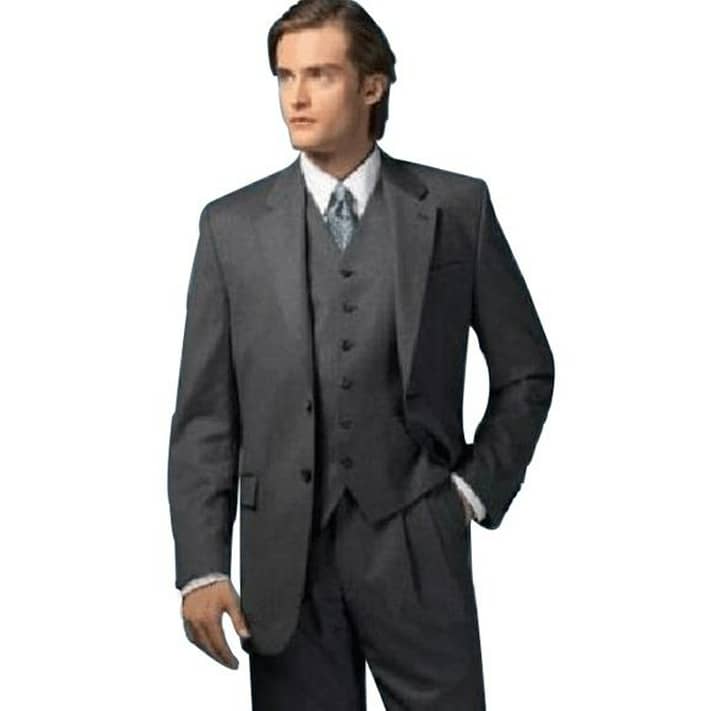 High Quality 2 Button Solid Charcoal Gray Vested 2 Piece Suits For Men 100%  Wool Super 140s Wool Men - Color: Dark Grey Suit - Three Piece Suit