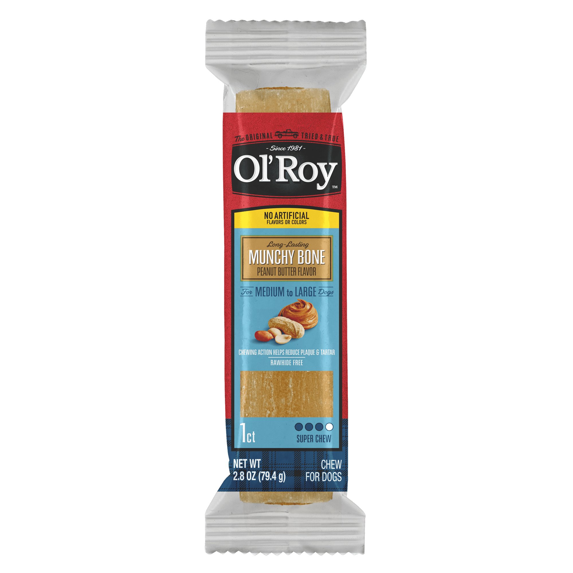 (6 pack) Ol' Roy Munchy Bone Dog Treats, Natural Peanut Butter Flavor, 2.8 oz, 1 Count