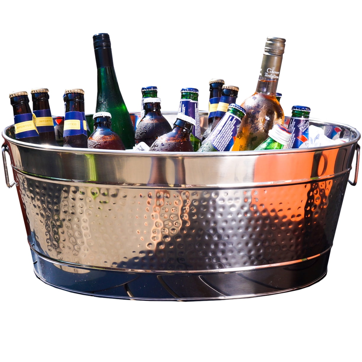 BREKX Aspen Hammered Stainless Steel Beverage Tub & Party Drink Chiller