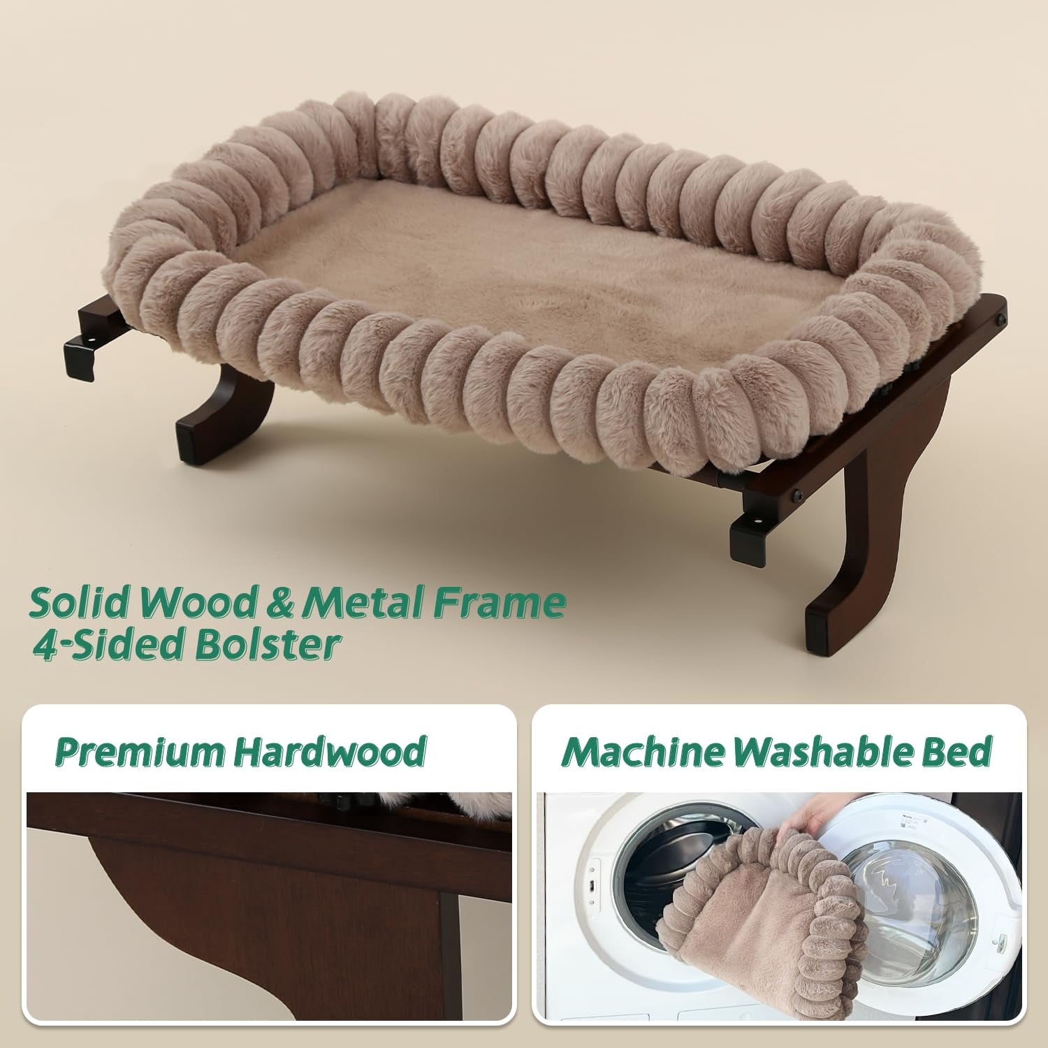 Snugcloud Cat Window Perch With 4-sided Bolster - Hammock For Sill Solid Hardwood & Metal Frame Seat Pets (dark Stained Wood W/brown Bed  Medium)