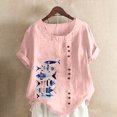 thumbnail image 2 of Raeneomay Oversized T Shirts for Women Women Casual Cotton and Linen Top Ocean Fish Printed Short Sleeve Button Tunic T-Shirt Blouse Tops, 2 of 4