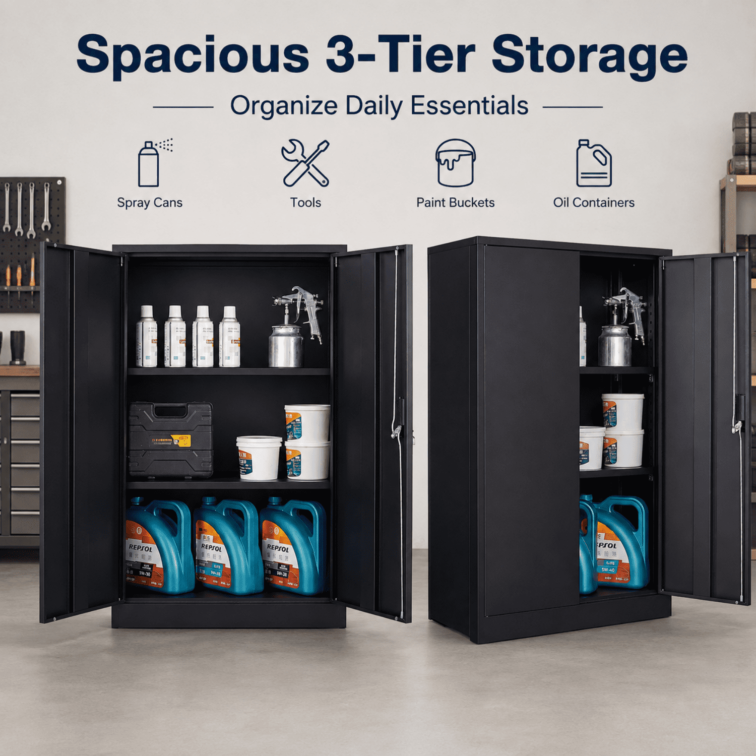 Miniyam Foldable Storage Cabinet with Doors, Handle Lock and Adjustable Shelves for Home Office