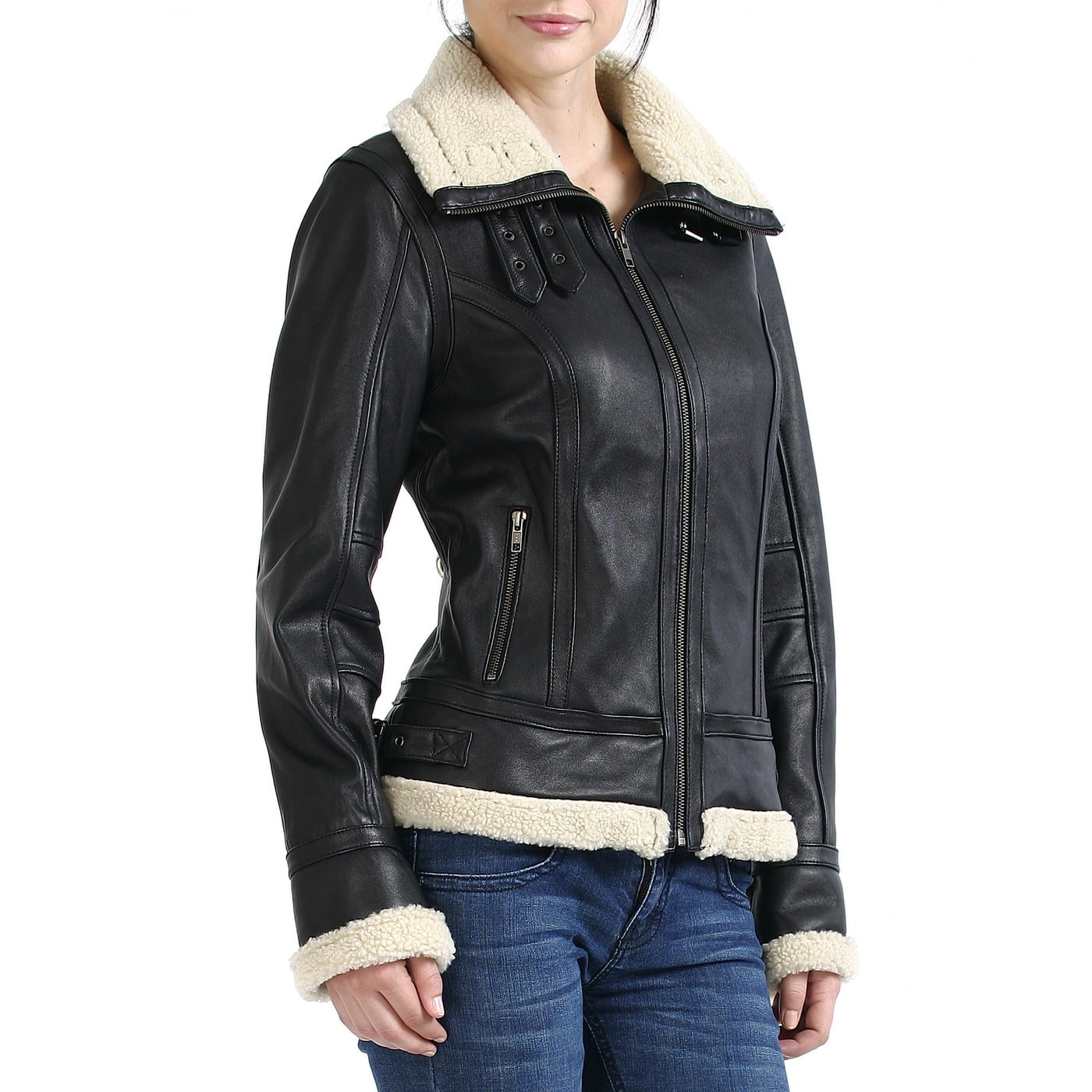 Regular and Plus Size and Short BGSD Womens Maura Lambskin Leather Biker Jacket 