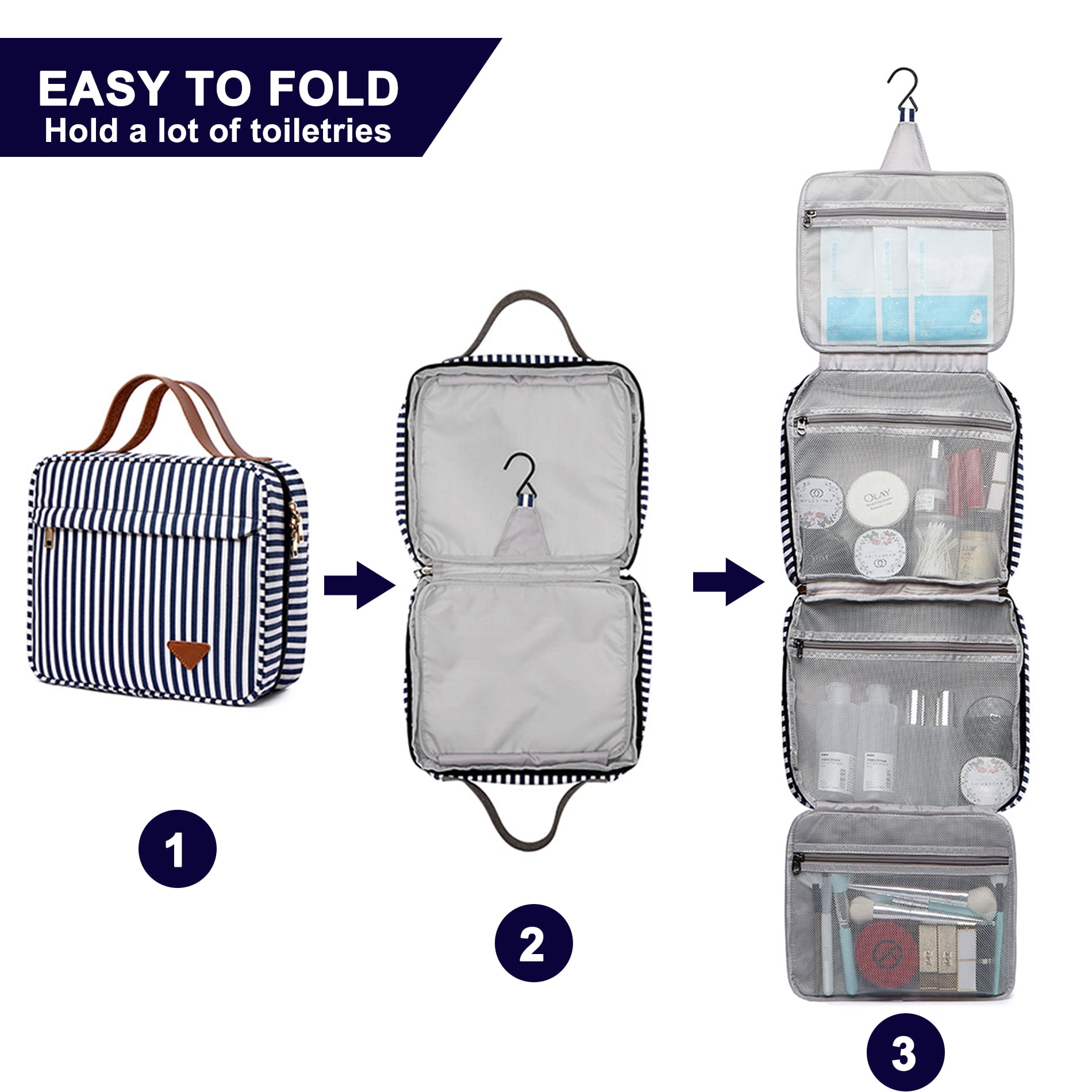 Hanging Travel Toiletry Bag,Large Capacity Cosmetic Travel Toiletry Organizer for Women with 4 Compartments & 1 Sturdy Hook,Perfect for Travel/ Daily Use