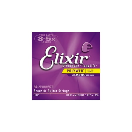 - Elixir 80/20 Bronze Acoustic Guitar Strings with POLYWEB Coating, Light/Medium (.012-.056)