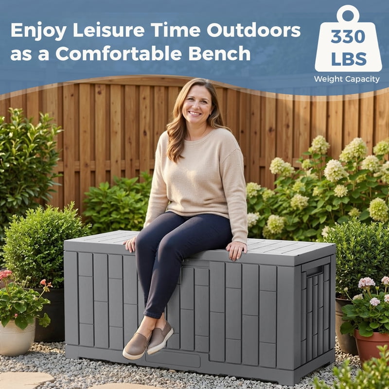 Gianna 60 Gallon Deck Box, Lockable Resin Outdoor Storage Box with Hundles, UV Resistant Waterproof Storage Bin for Patio Cushions Gardening Tools, Gray