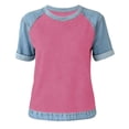 thumbnail image 4 of Sentmoon Chemise en Denim Femme Chemisiers d'Été pour Femmes Manches Courtes Col Rond Patchwork Coupe Régulière avec Imprimé T-Shirts Extensibles pour Femmes Décontractés pour Voyage et Vacances 3TG-5TG, 4 of 5