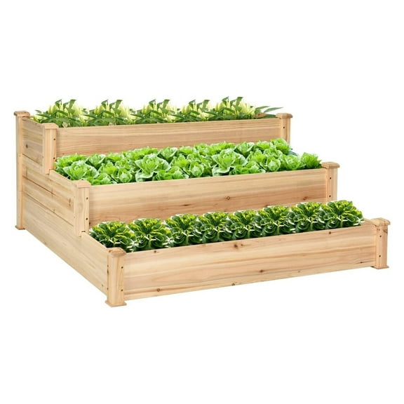 Raised Garden Bed 3-Tier Wood Elevated Dividable Outdoor 49"L x 49"W x 22"H