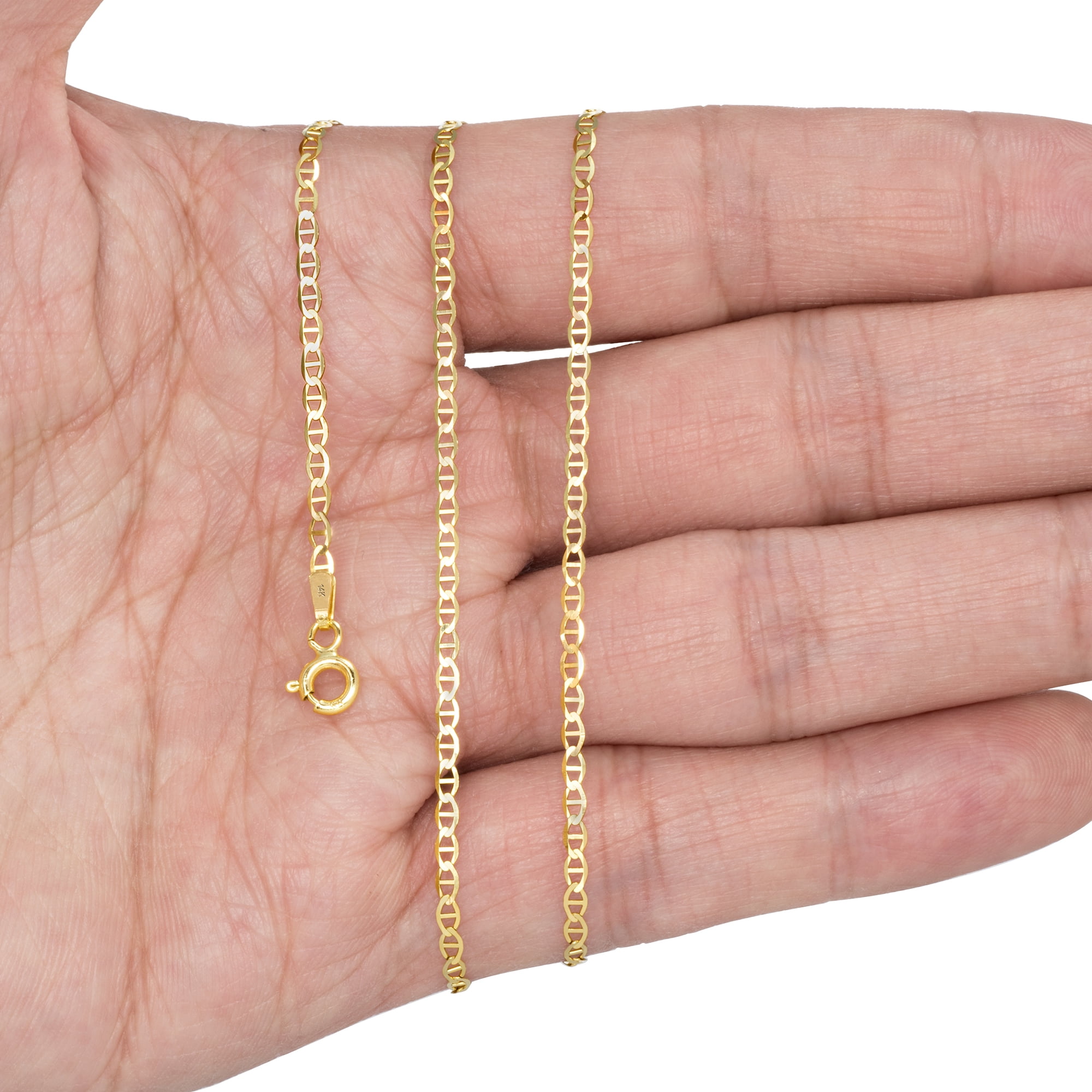 Nuragold 14k Real Yellow Gold Solid Mariner 2mm Chain Anchor Link Necklace (16"-24") Italian Jewelry for Men & Women