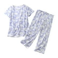 thumbnail image 3 of WCJM Purple Women's Cotton Pajama Set Cute 2 Piece Set Comfy Summer V Neck Short Sleeve Shirt Capri Sleepwear, 3 of 3
