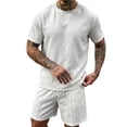 thumbnail image 2 of LEKWK Men Linen Sets Outfits 2 Piece Lightweight Loose Fit Solid Beach Vacation Summer Outfits Short Sleeve Crewneck Casual Tops and Drawstring Shorts, 2 of 6