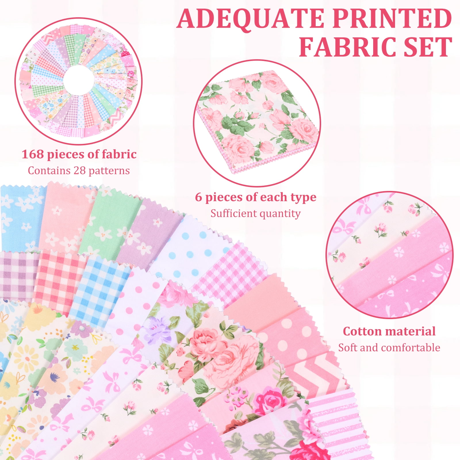 Atopoler 168 Pcs Cotton Fabric Squares,Pre Cut Quilted Fabric for Sewing Home Decor Scrapbooking Patchwork DIY Crafts,5 x 5 inches,Style 1