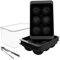 Large Ice Cube Tray, 2IN Whiskey Ice Mold, 2 Pack Sphere Ice Cube Mold with Bin & Tong, Leak-free Round Ice Cube Mold, Easy Fill & Release Ice Ball Maker for Whiskey Cocktails Bourbon(Black)