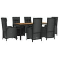 thumbnail image 3 of vidaXL 7 Piece Patio Dining Set with Cushions Black Poly Rattan, 3 of 9