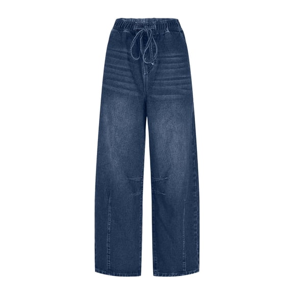 Baggy Jeans for Women High Waisted Wide Leg Jeans Elastic Waist Strechy Drawstring Pull On Denim Pants with Pockets