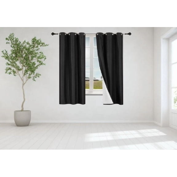 Gorgeous Home Linen 1Pc Black Room Darkening Lined Blackout Energy Efficent Window Curtain Grommet Panel 35" Wide x 63" Long