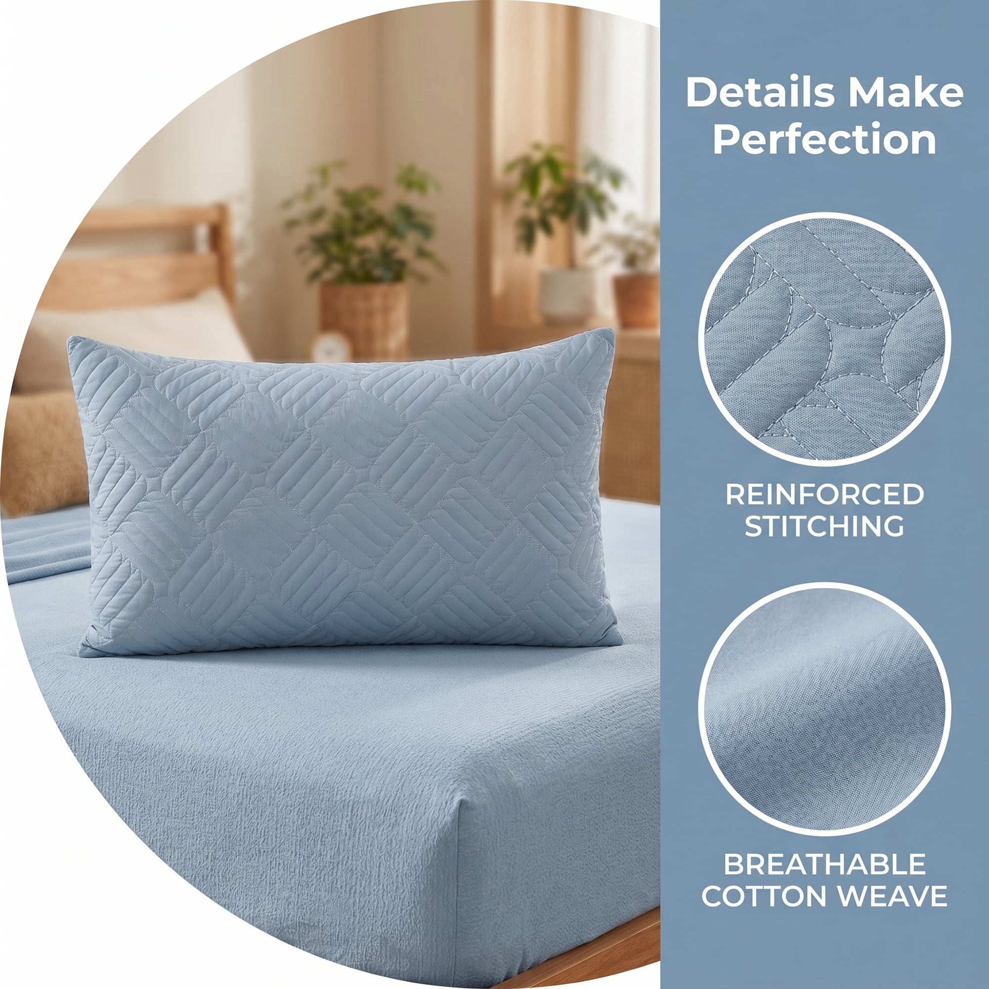 Unique Bargains 2Pcs Standard Size Breathable Cotton Pillow Protectors Queen Blue