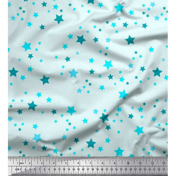 Soimoi Green Poly Georgette Fabric Stars Star Print Sewing Fabric Yard 42 Inch Wide