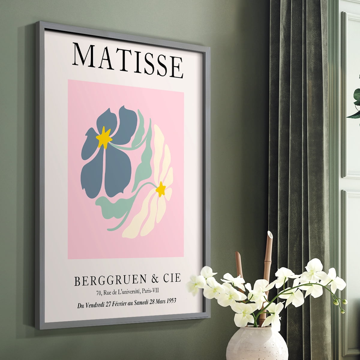 Matisse CDXCVI in Gray Solid Wood Framed Print No Nail Hanging