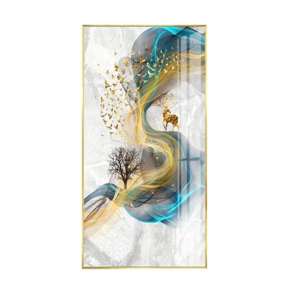 Abstract Golden Deer Paintings Wall Pictures Modern Canvas Painting Blue Poster
